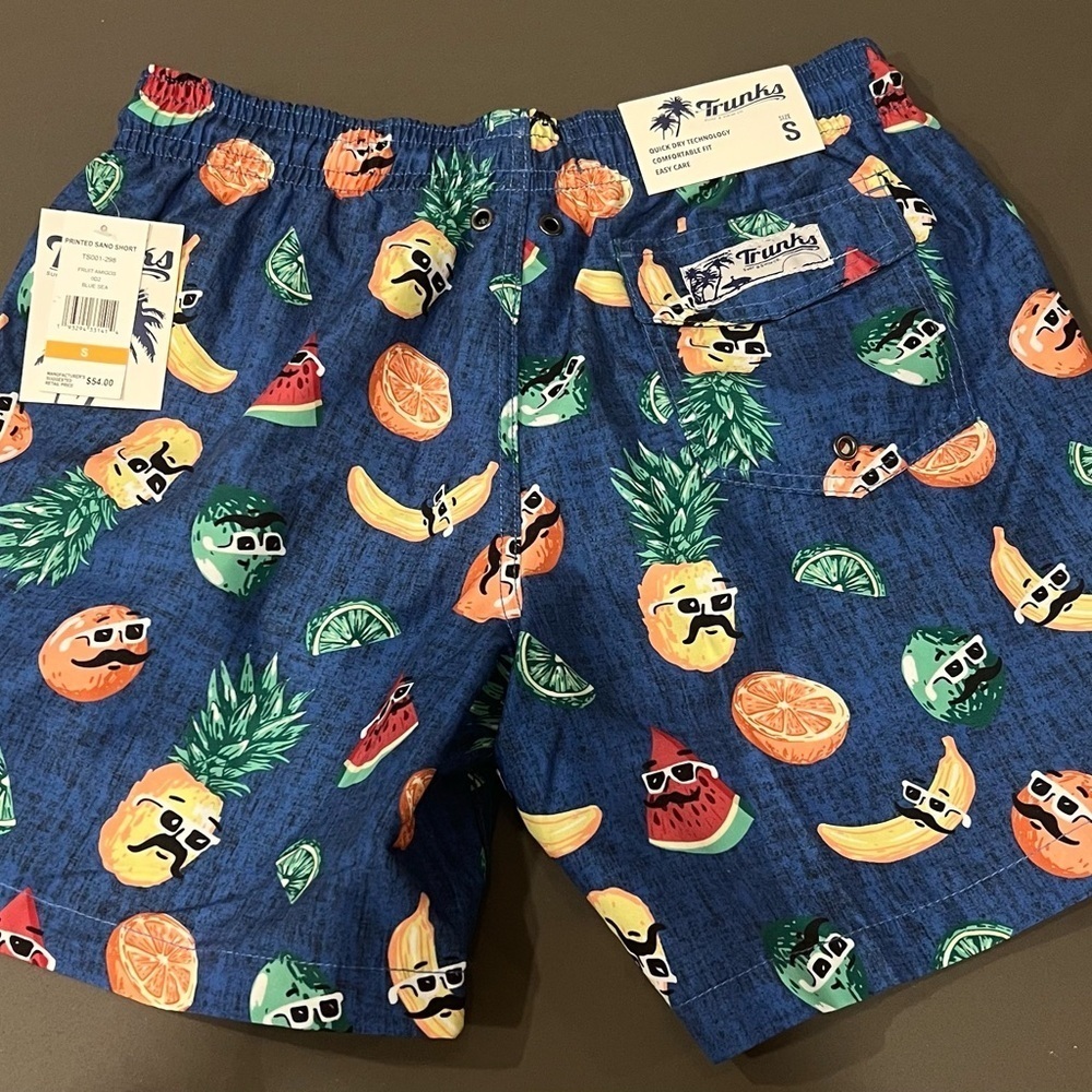 Playful Blue Swim Trunks with Citrus Fruit Design - Picture 4 of 5